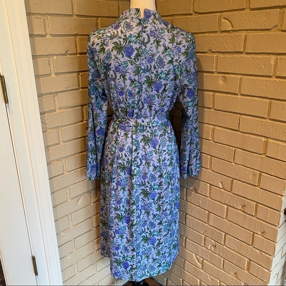 Vintage 60’s Boston Maid Purple Floral Belted Midi Dress Neck Tie Sz Medium M - Picture 7 of 12